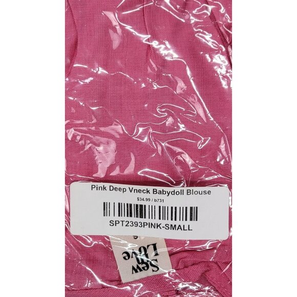 Baby Doll Blouse Pink Deep V-Neck Sew In Love Size Womens Small New in Bag - Picture 5 of 7
